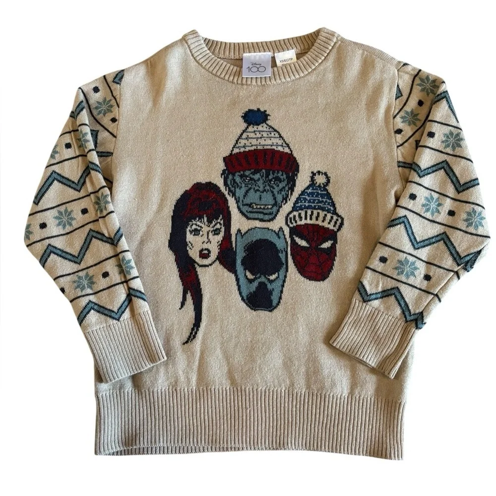 Disney 100 Marvel Knit Sweater XS Spider-Man Villain Winter Crewneck